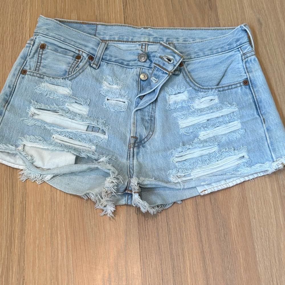 Levi's Light Blue Distressed Jean Shorts